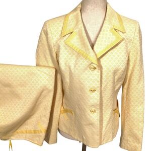 Le Suit Skirt Suit Womens 8 Yellow Diamond Jacquard Grannycore Office Career